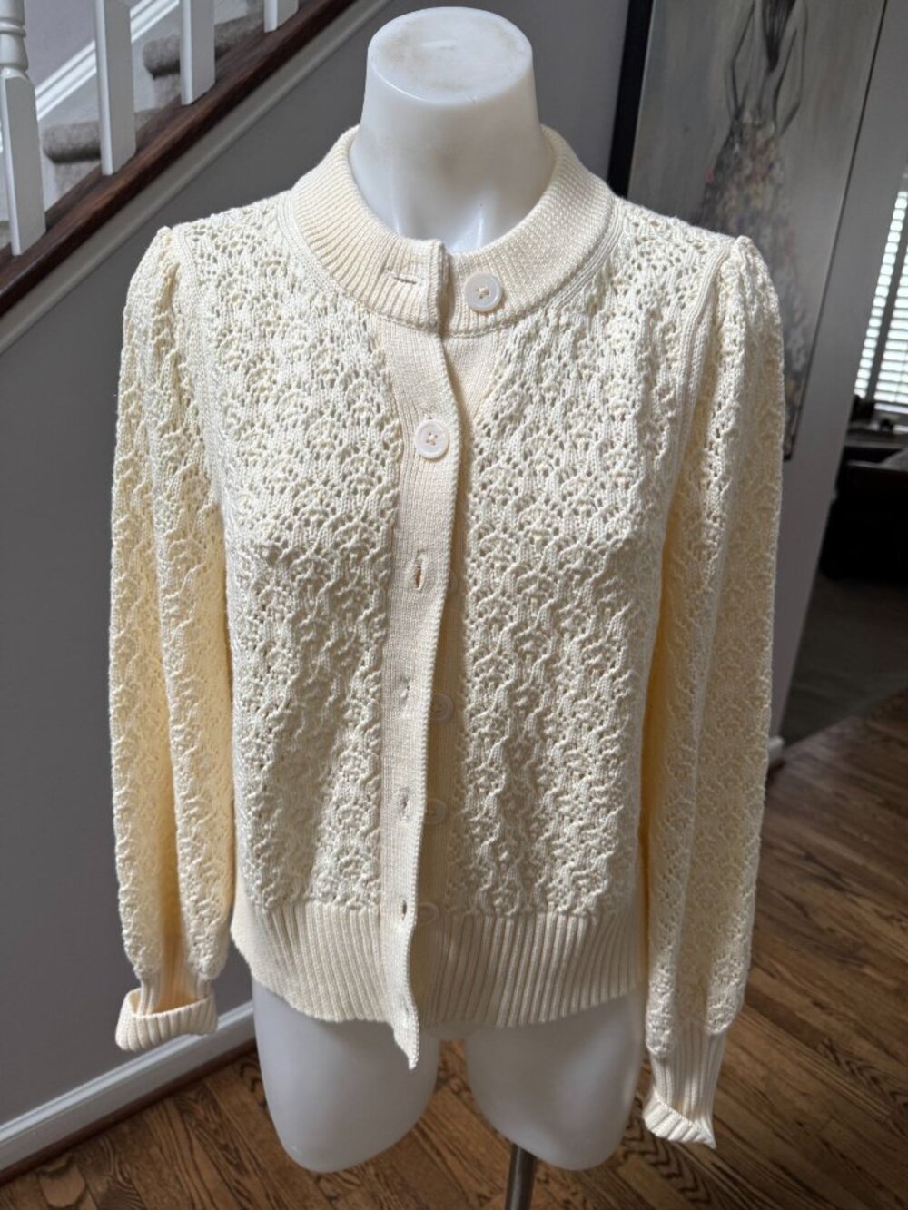 Tuckernuck 100% Cotton Pointelle Knit Cardigan Cream Medium